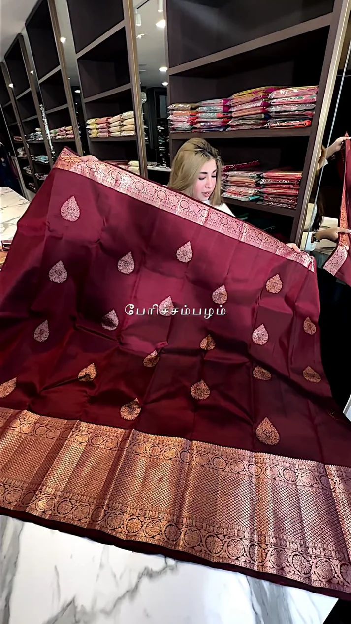 Elegant Wine Soft Banarasi Silk Saree With Flattering Blouse Piece