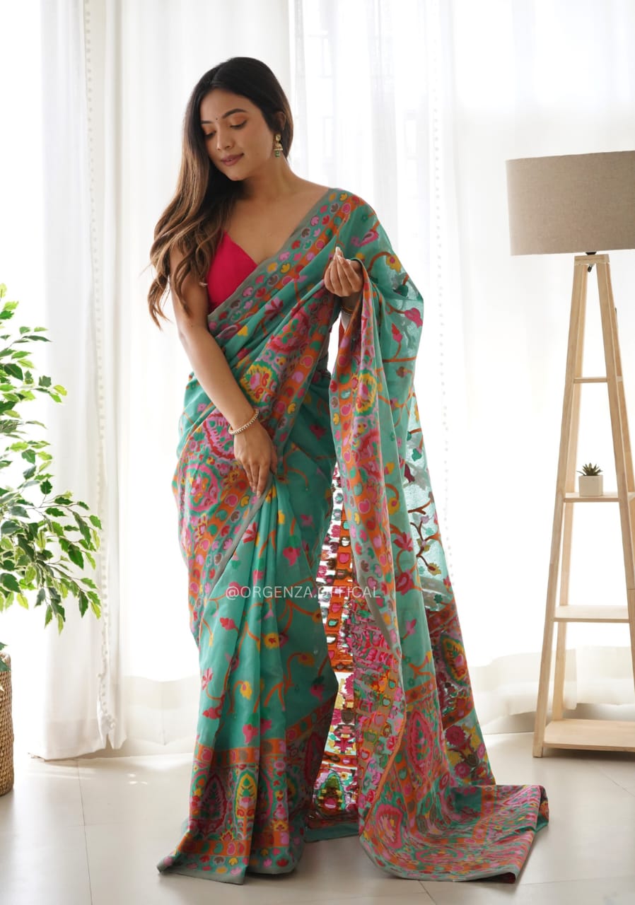 Desultory Rama Pashmina saree With Improbable Blouse Piece
