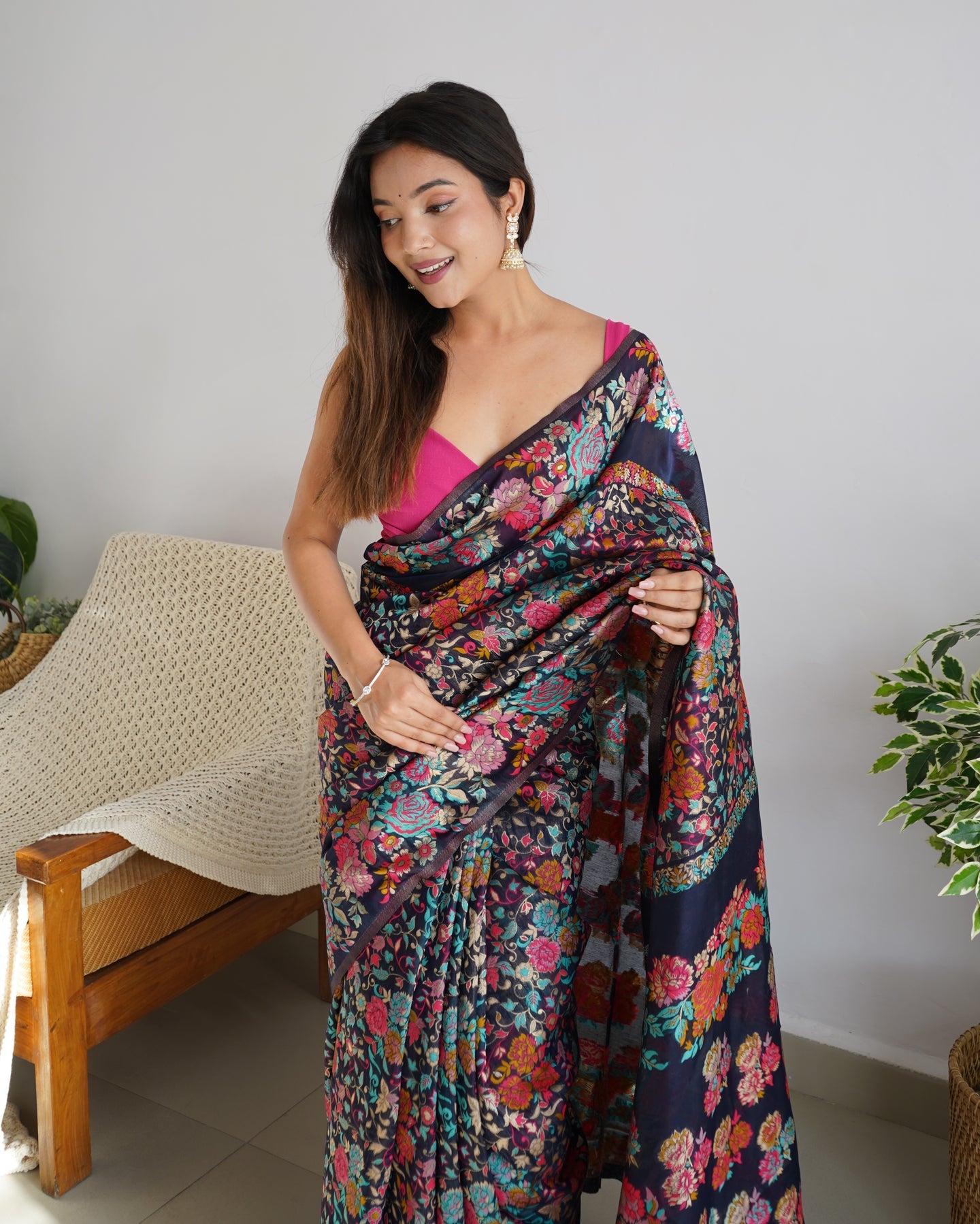 Enticing Black Pashmina saree With Magnificat Blouse Piece