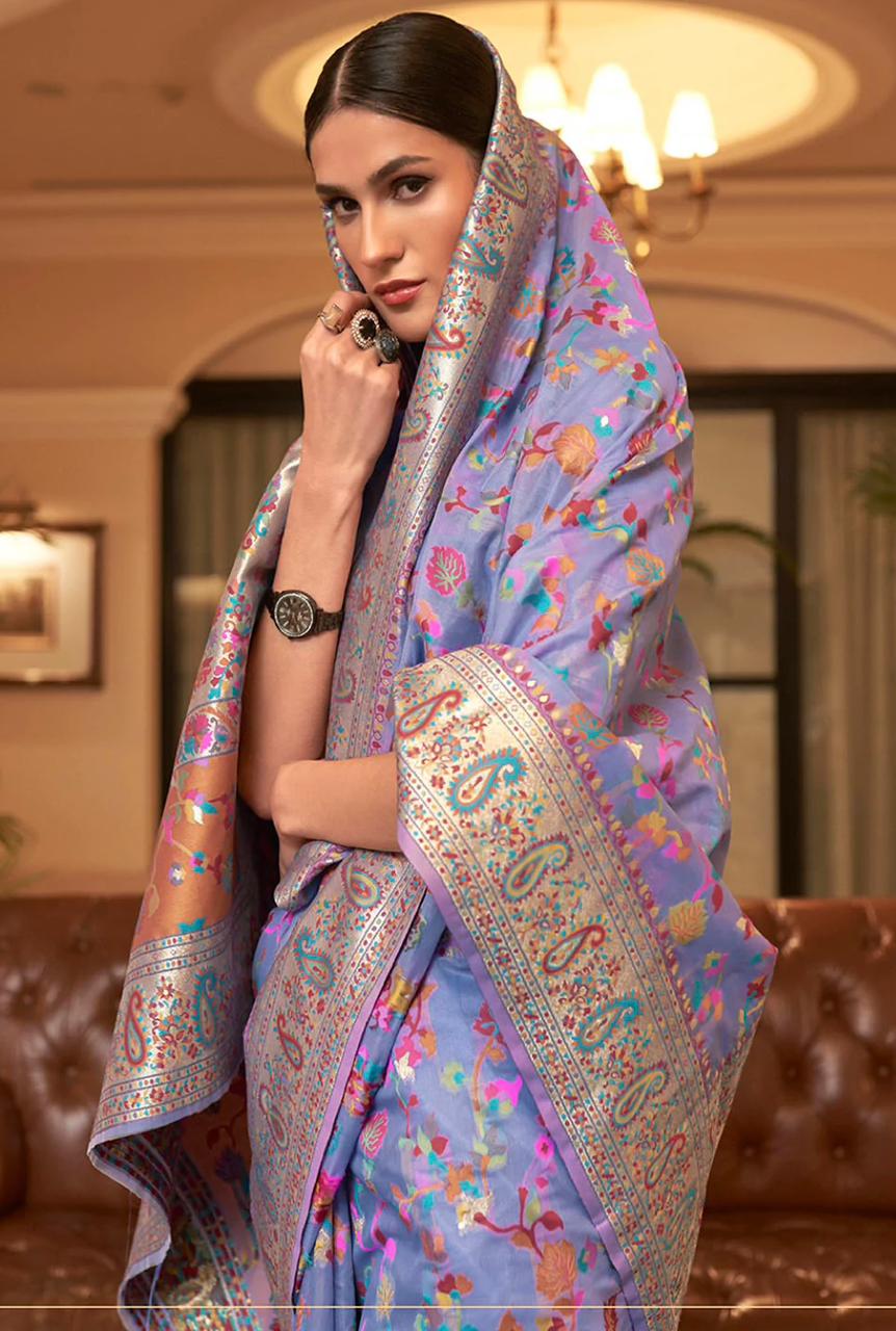 Pleasant Light Blue  Banarasi Silk Saree With Inspiring Blouse Piece