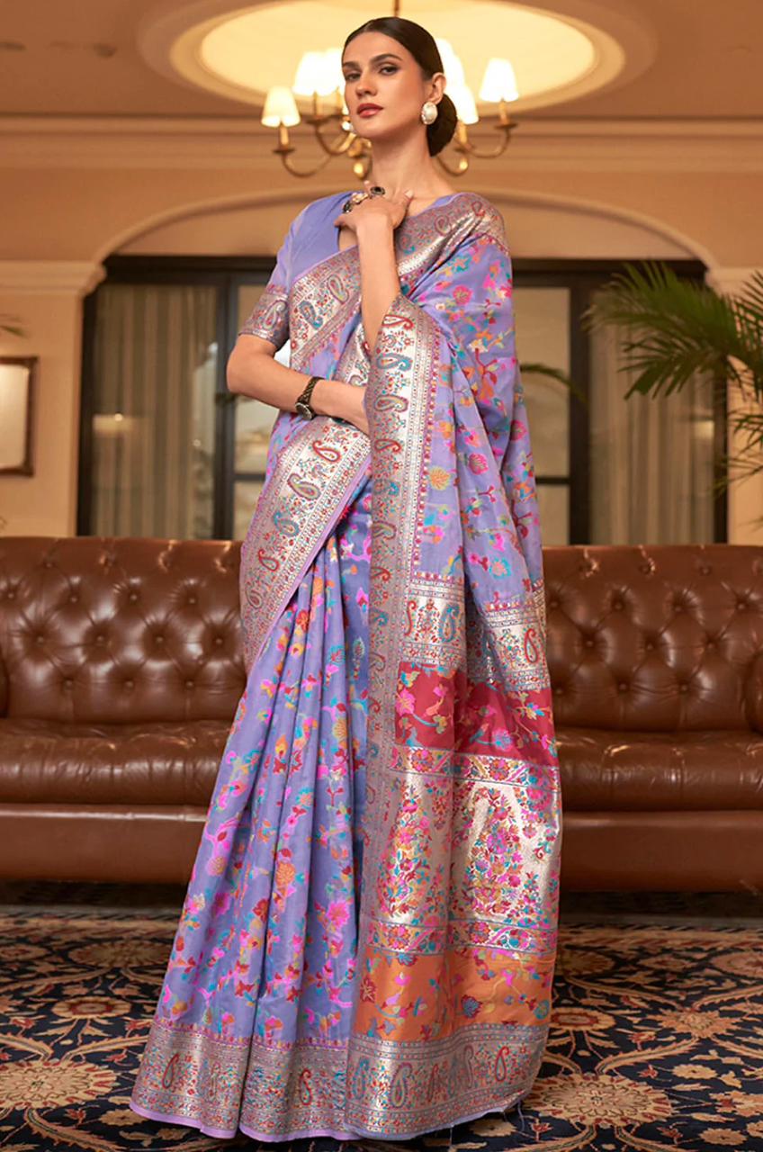 Pleasant Light Blue  Banarasi Silk Saree With Inspiring Blouse Piece