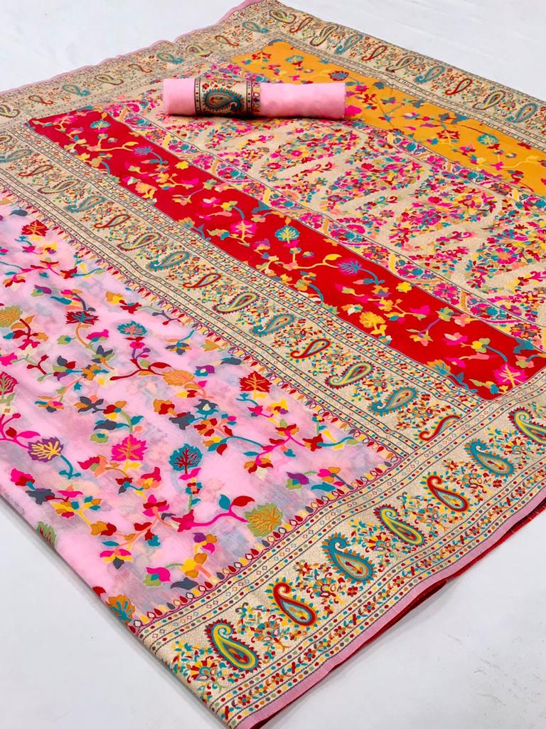 Traditional Light Pink Banarasi Silk Saree With Dalliance Blouse Piece