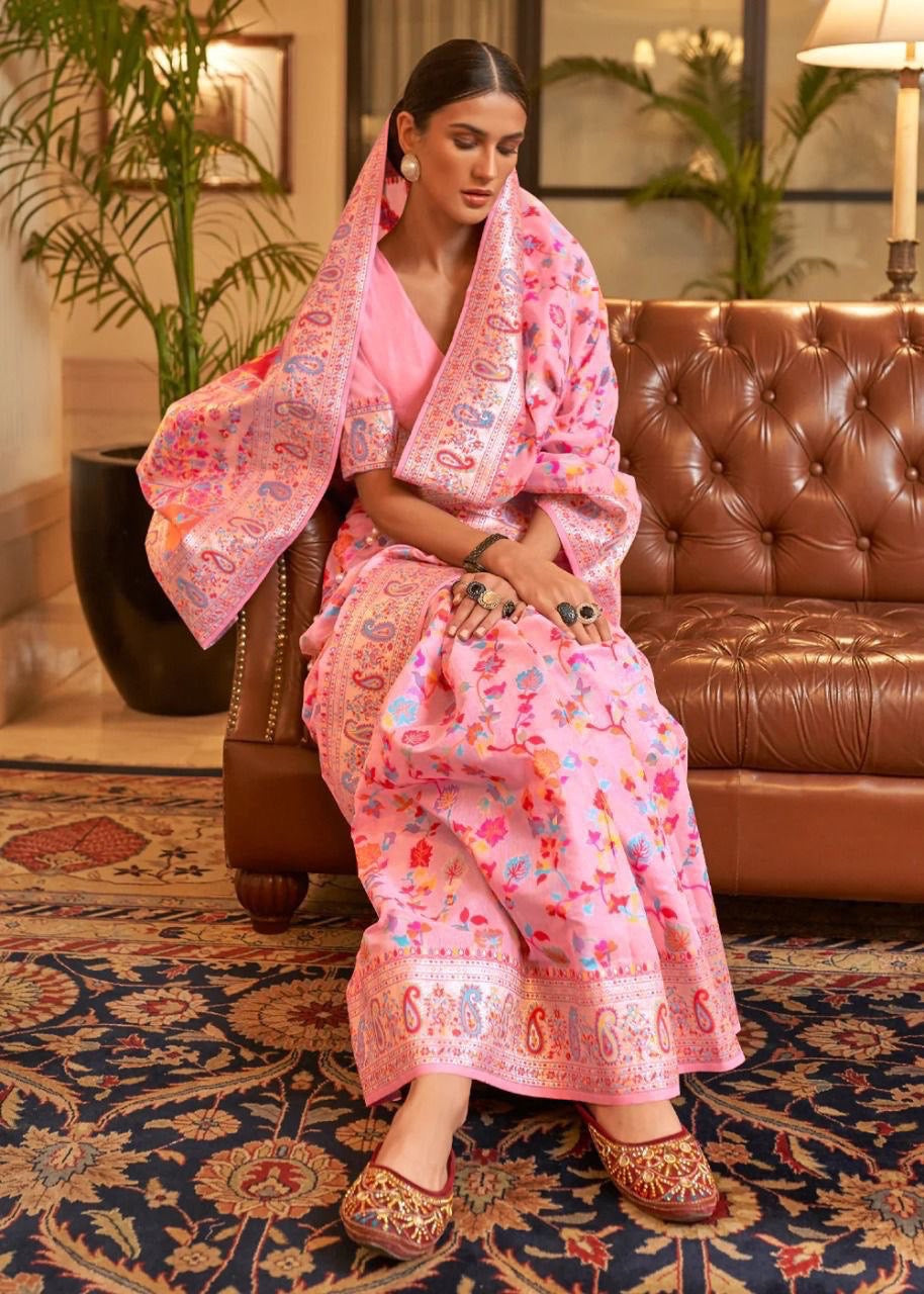 Traditional Light Pink Banarasi Silk Saree With Dalliance Blouse Piece