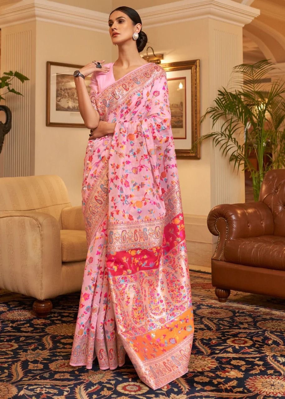 Traditional Light Pink Banarasi Silk Saree With Dalliance Blouse Piece