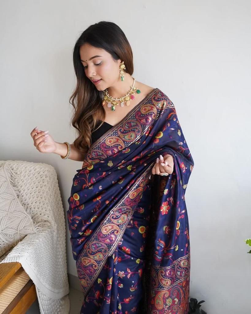 Elegant Blue Banarasi Silk Saree With Adorning Blouse Piece