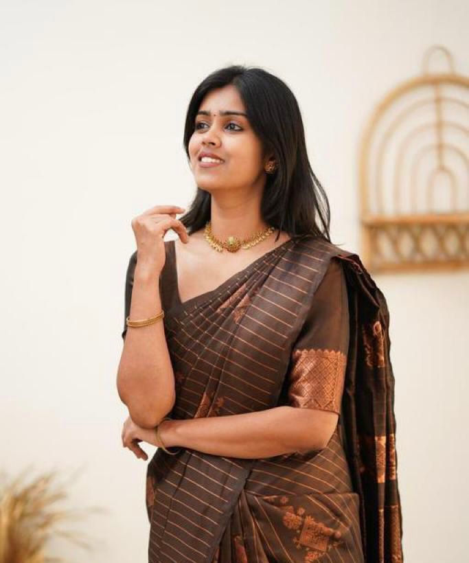 Adorning Brown  Soft Banarasi Silk Saree With Gratifying Blouse Piece