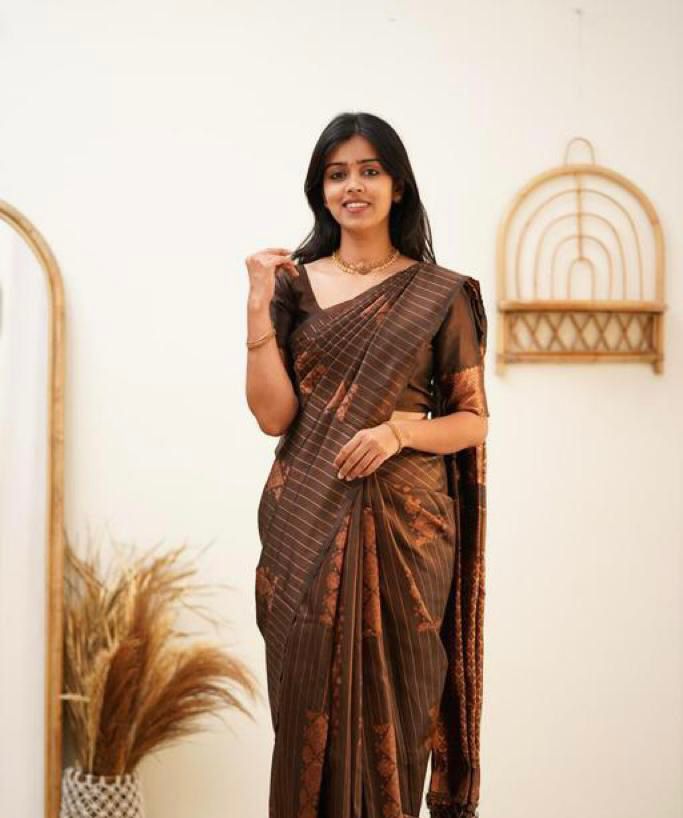 Adorning Brown  Soft Banarasi Silk Saree With Gratifying Blouse Piece