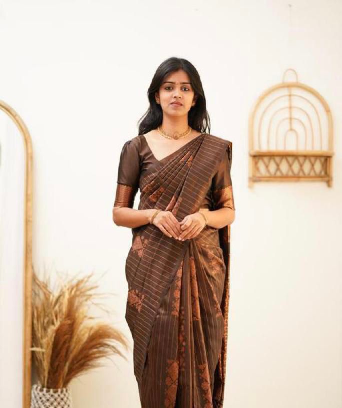 Adorning Brown  Soft Banarasi Silk Saree With Gratifying Blouse Piece