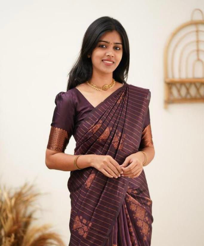 Exquisite Wine Soft Banarasi Silk Saree With Adoring Blouse Piece