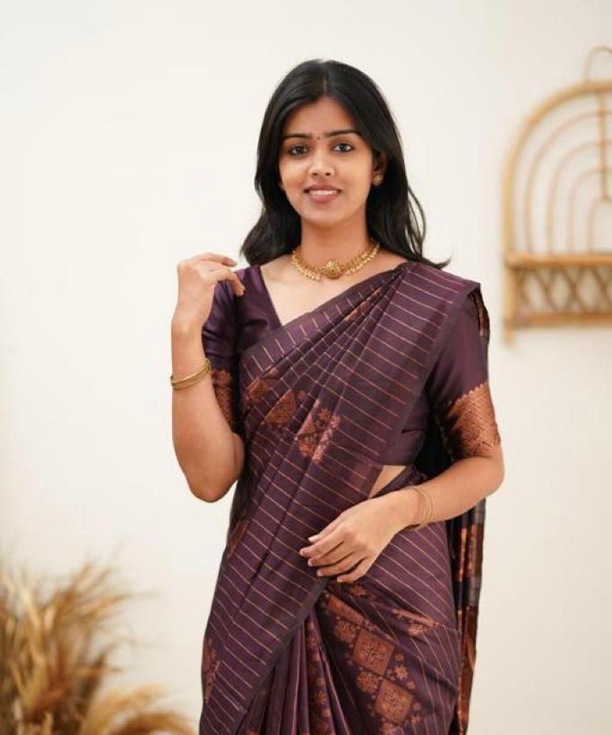 Exquisite Wine Soft Banarasi Silk Saree With Adoring Blouse Piece