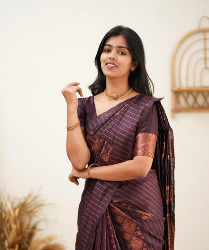 Exquisite Wine Soft Banarasi Silk Saree With Adoring Blouse Piece
