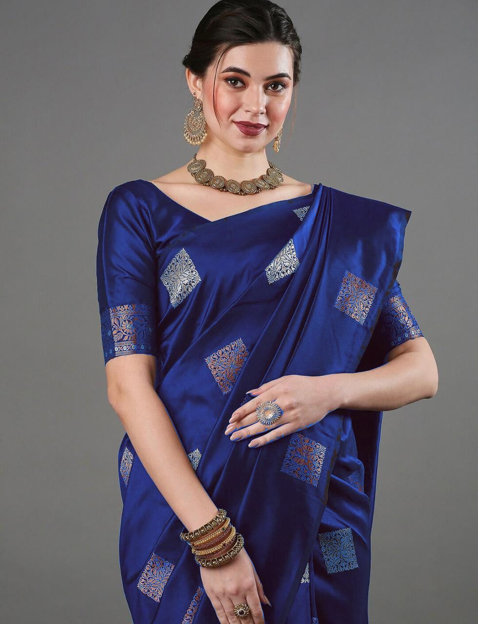 Vibrant Blue Soft Banarasi Silk Saree With Glowing Blouse Piece