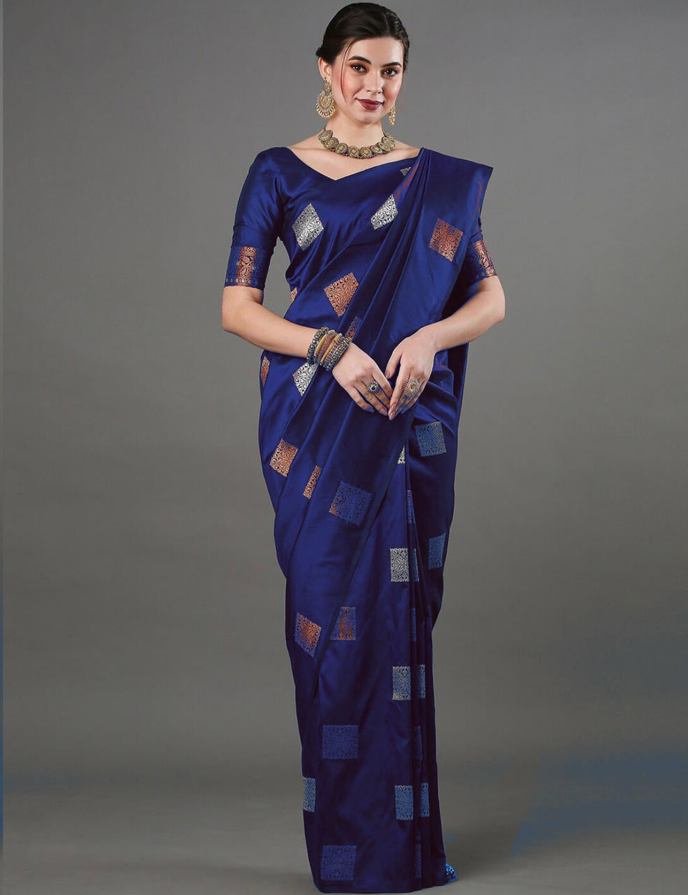 Vibrant Blue Soft Banarasi Silk Saree With Glowing Blouse Piece