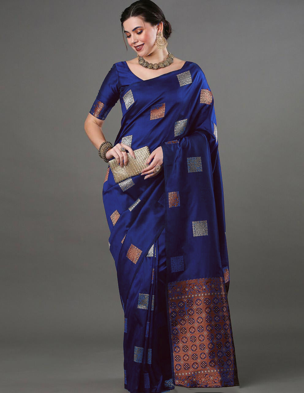 Vibrant Blue Soft Banarasi Silk Saree With Glowing Blouse Piece