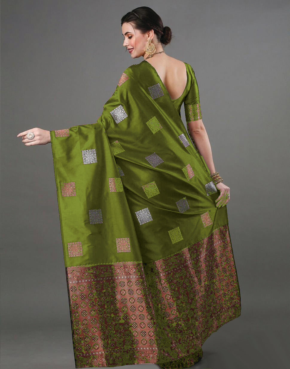 Charming Mahendi Soft Banarasi Silk Saree With Attractive Blouse Piece