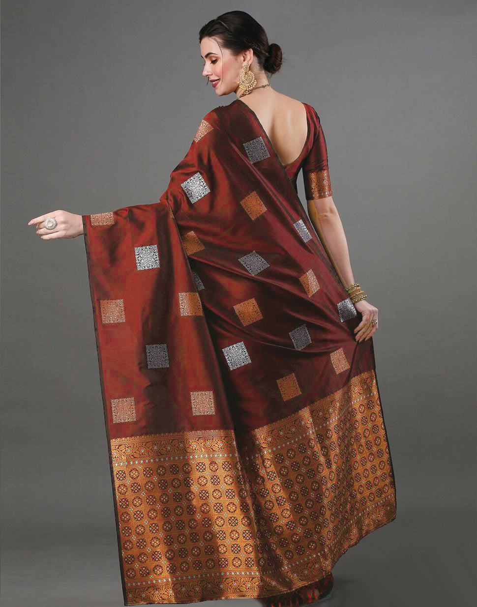 Sophisticated Maroon Soft Banarasi Silk Saree With Serendipity Blouse Piece