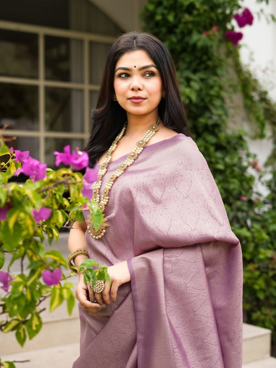 Prettiest Lavender Soft Silk Saree With Delectable Blouse Piece