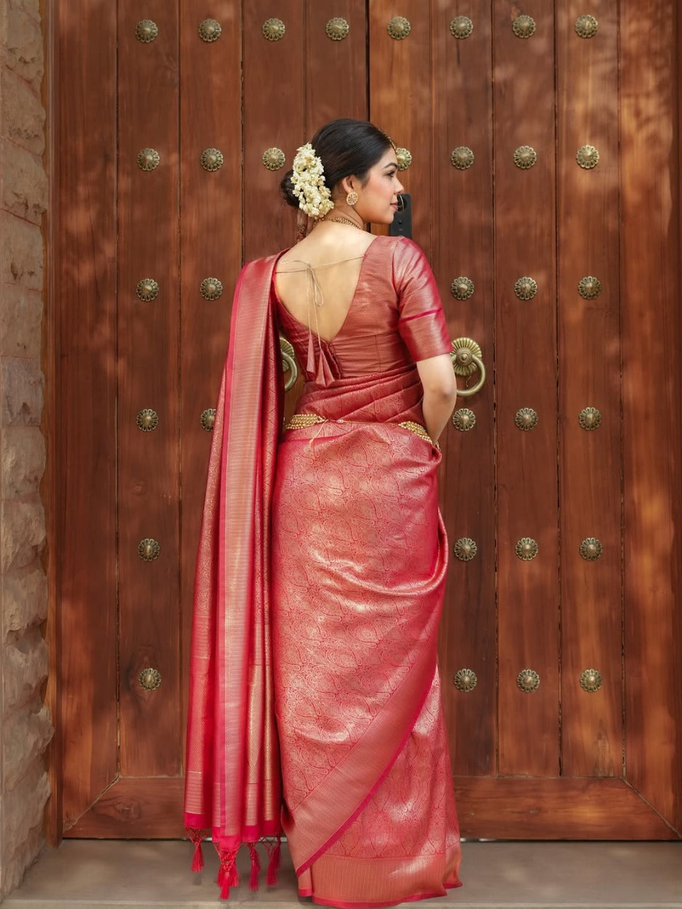 Prettiest Red  Soft Silk Saree With Delectable Blouse Piece