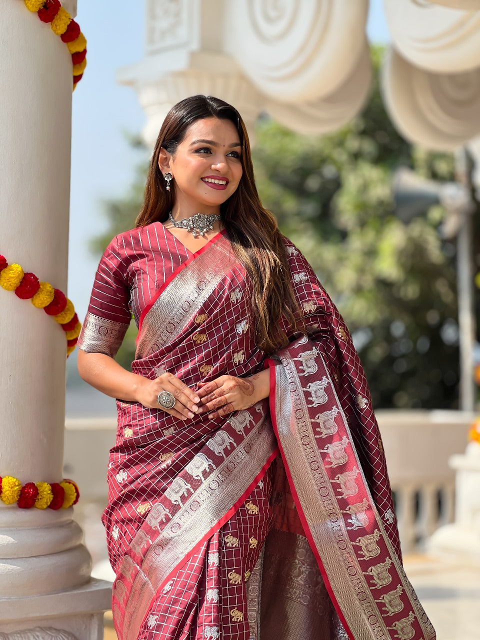 Arresting Wine Soft Silk Saree With Lovely Blouse Piece