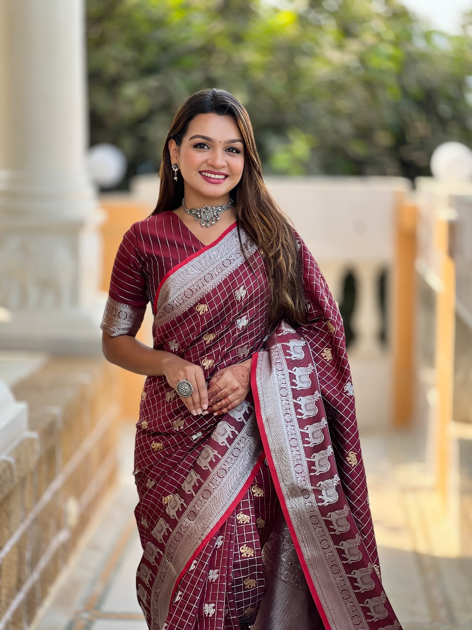 Arresting Wine Soft Silk Saree With Lovely Blouse Piece