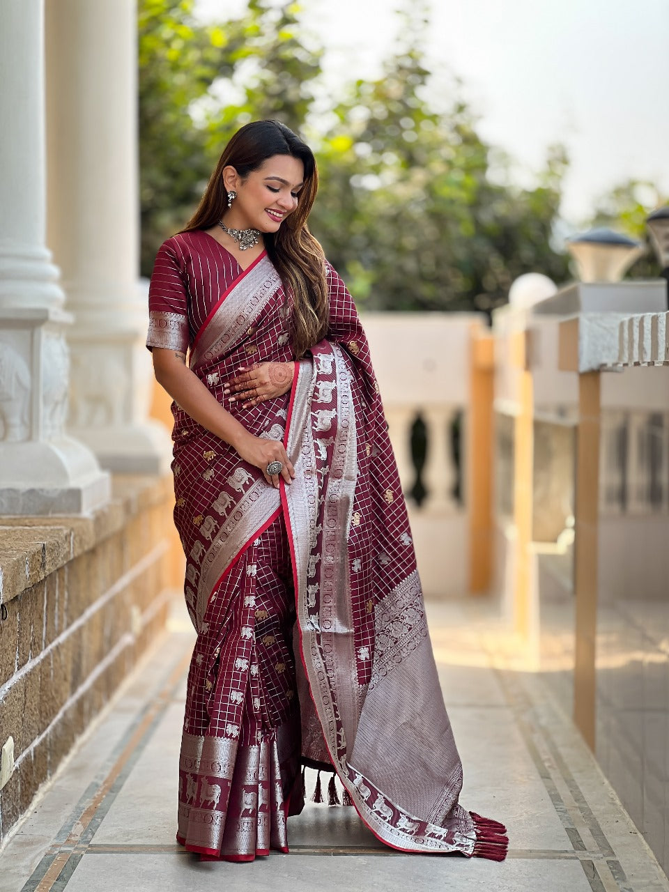 Arresting Wine Soft Silk Saree With Lovely Blouse Piece