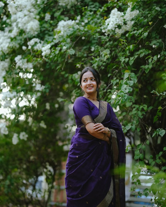 Fantabulous Navy Blue Cotton Silk Saree With Embellished Blouse Piece