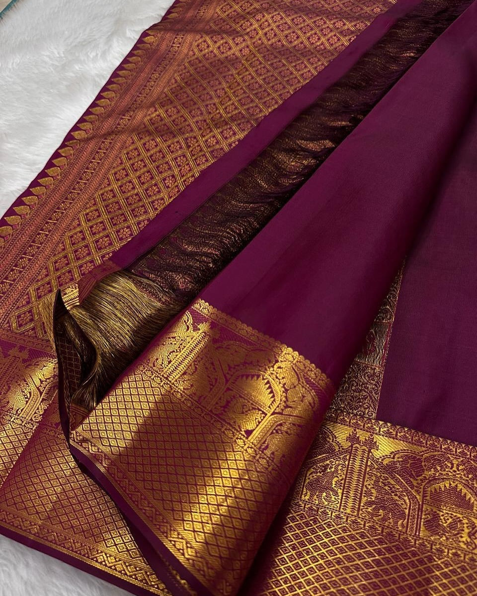 Prettiest Purple Soft Silk Saree With Improbable Blouse Piece
