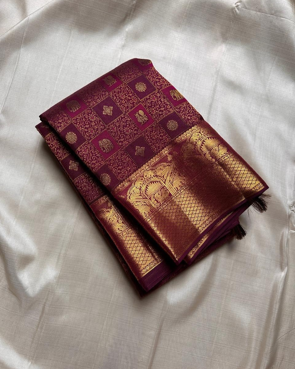 Prettiest Purple Soft Silk Saree With Improbable Blouse Piece