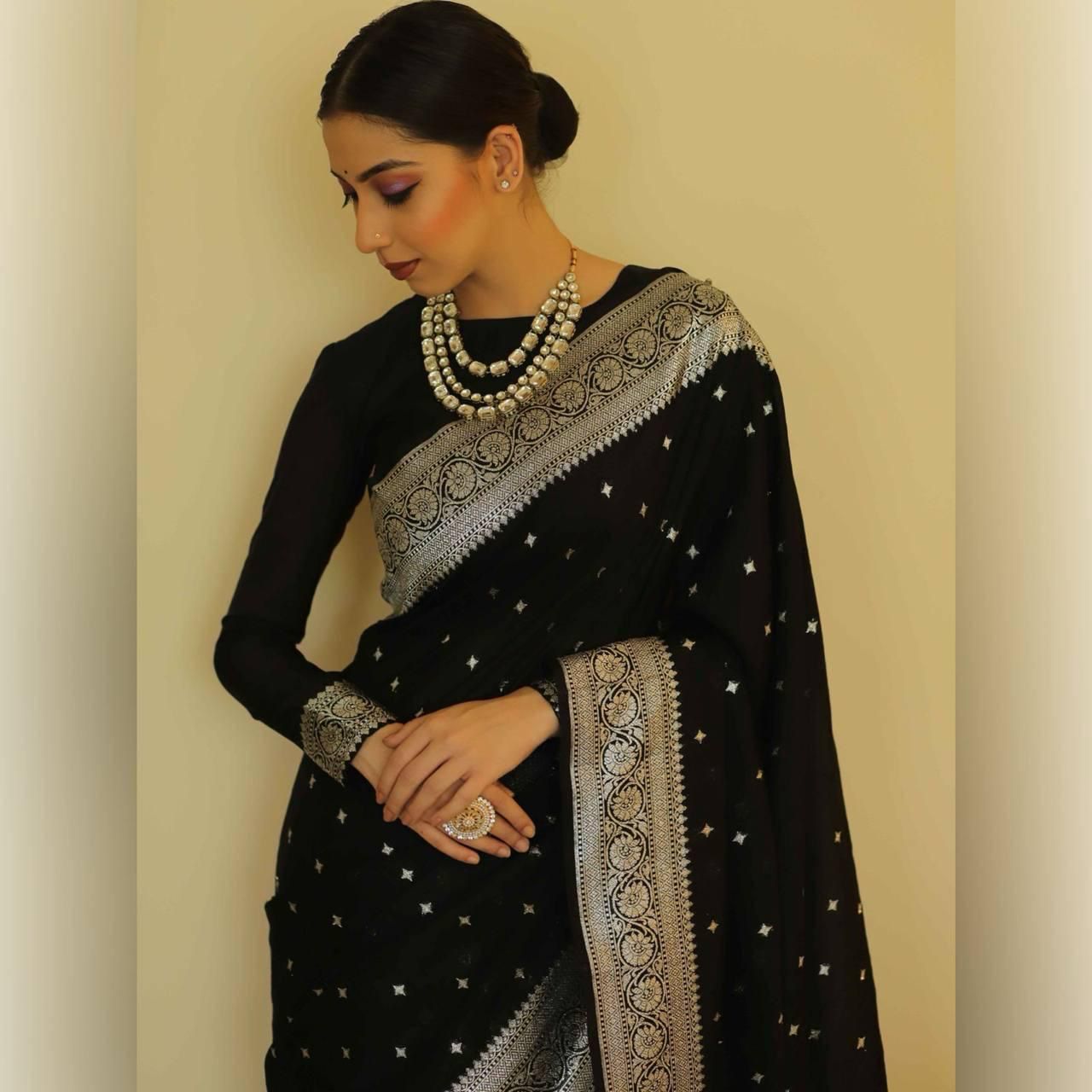 Energetic Black Soft Silk Saree With Delightful Blouse Piece