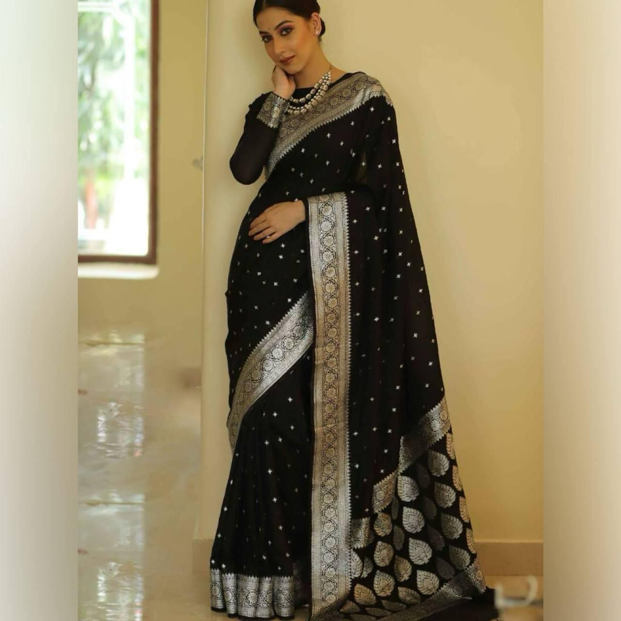 Energetic Black Soft Silk Saree With Delightful Blouse Piece