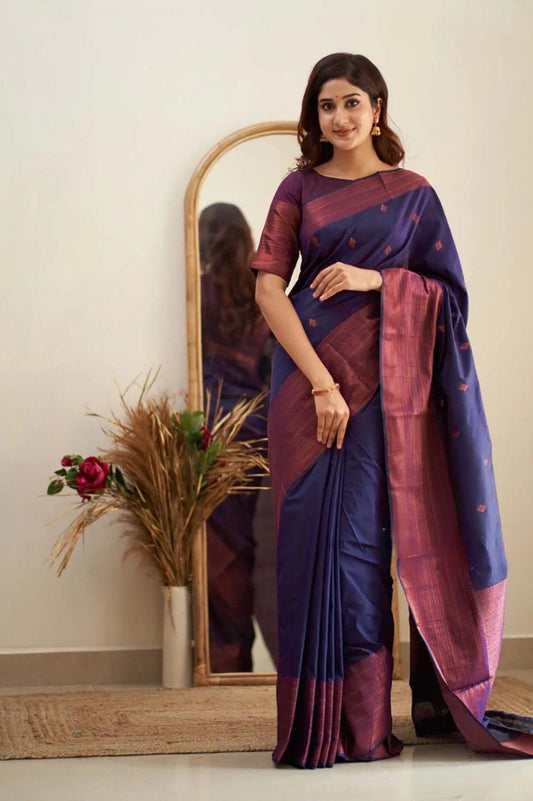 Luxuriant Blue Soft Banarasi Silk Saree With Splendorous Blouse Piece