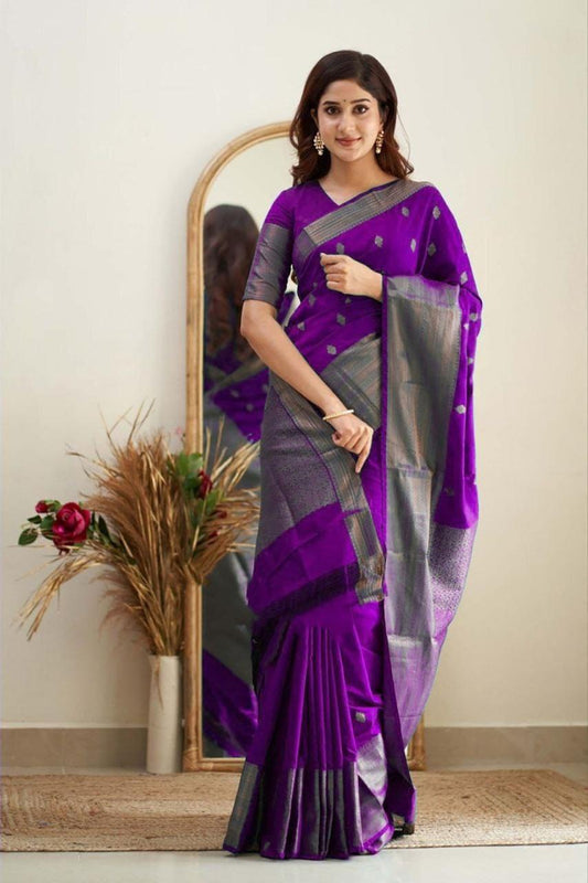 Luxuriant Purple Soft Banarasi Silk Saree With Splendorous Blouse Piece