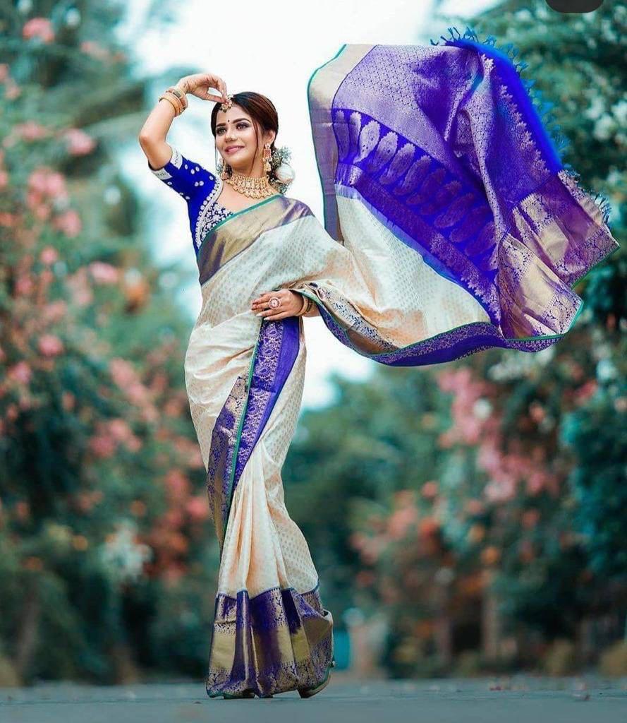 Palimpsest Off White Soft Silk Saree With Gossamer Blouse Piece