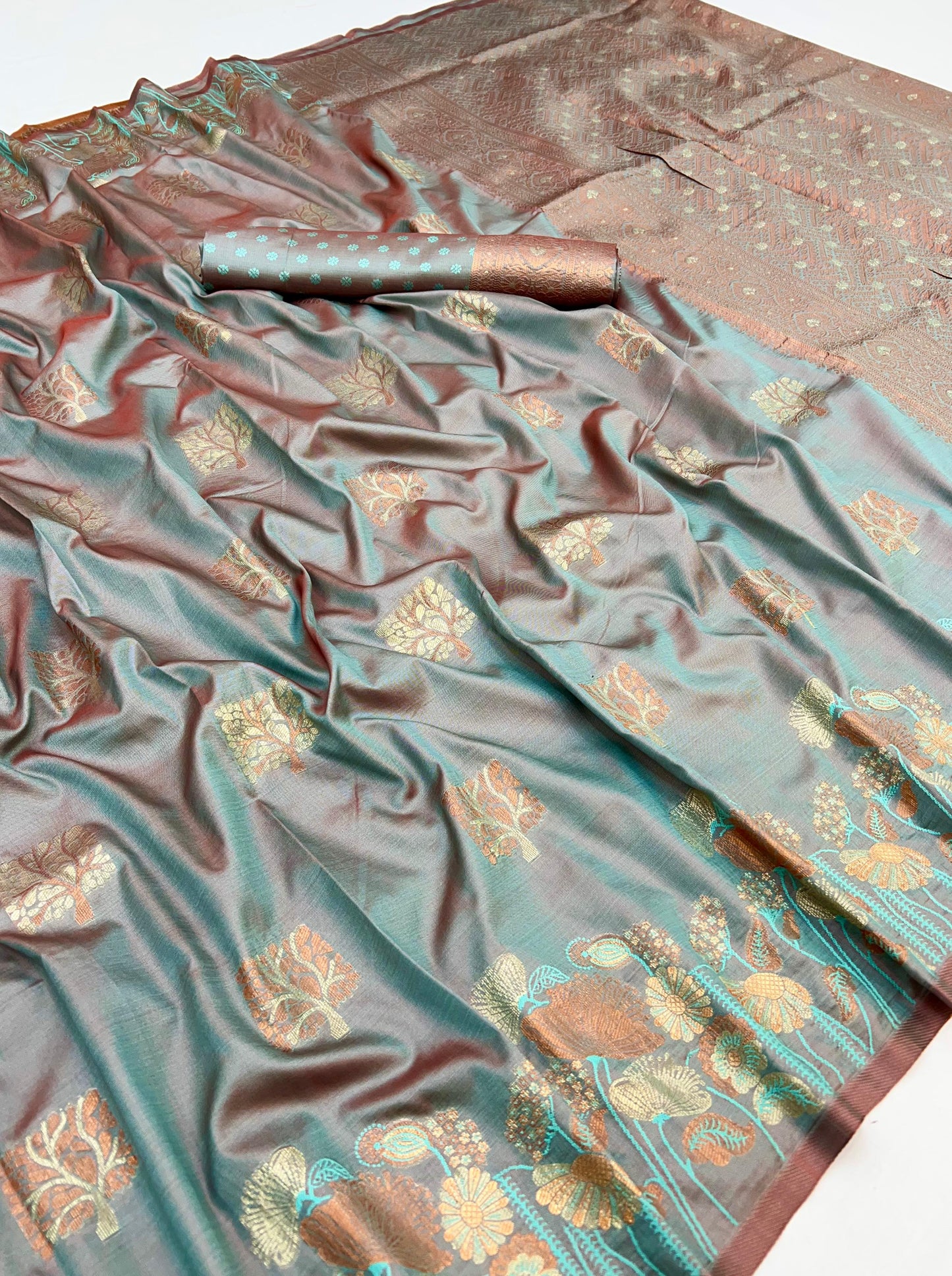 Lassitude  Grey Soft Banarasi Silk Saree With Staring Blouse Piece
