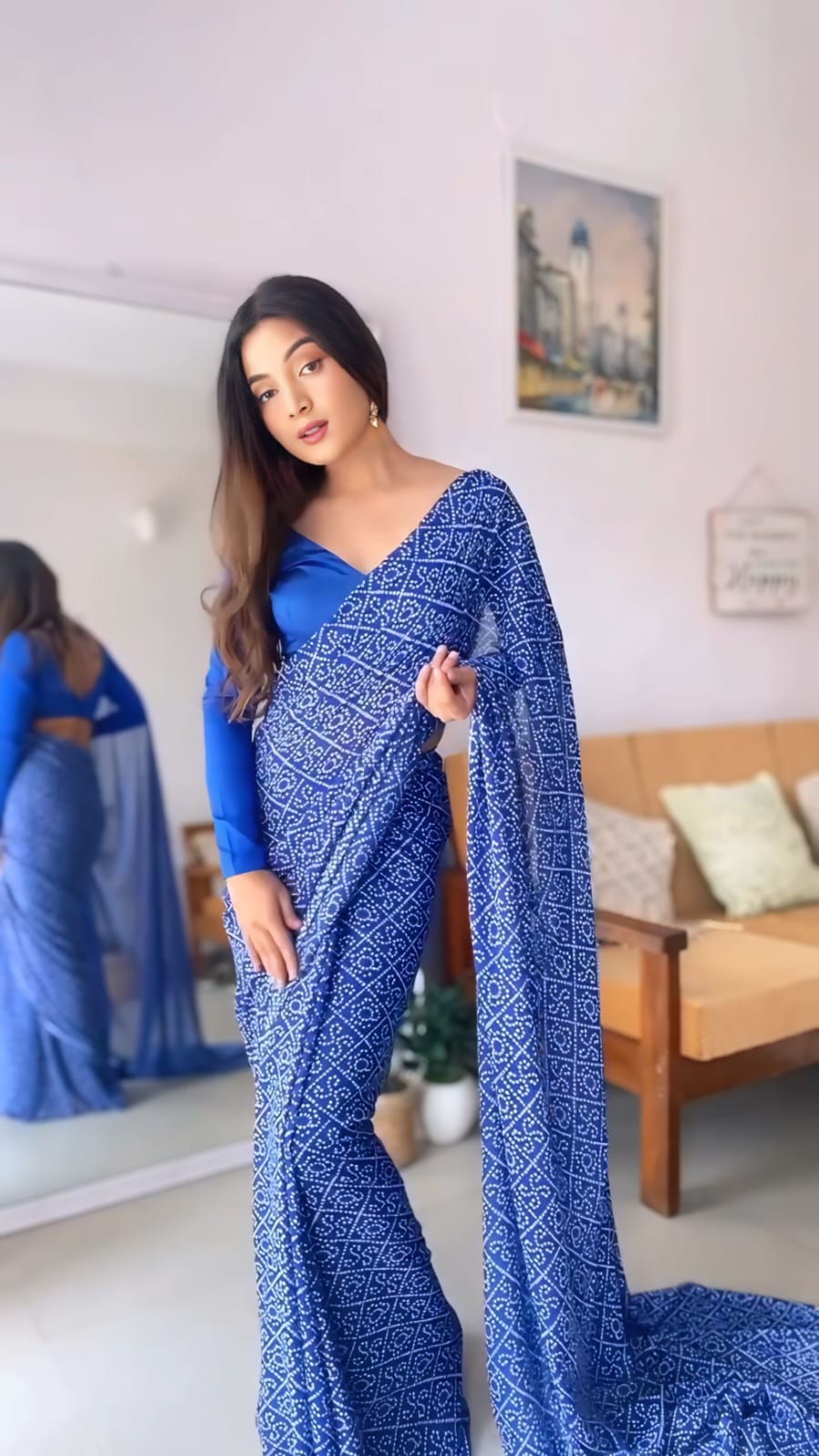 Elaborate 1-Minute Ready To Wear Blue Georgette Saree