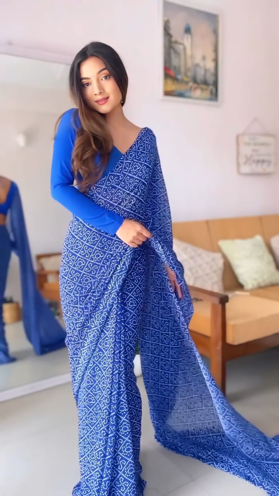 Elaborate 1-Minute Ready To Wear Blue Georgette Saree