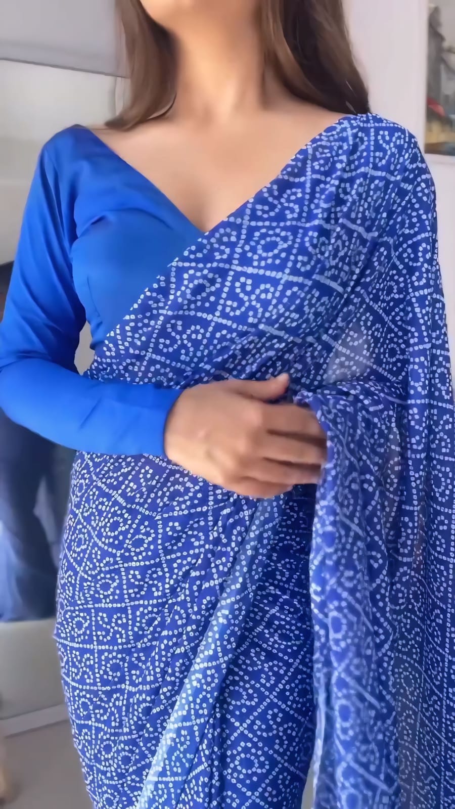 Elaborate 1-Minute Ready To Wear Blue Georgette Saree