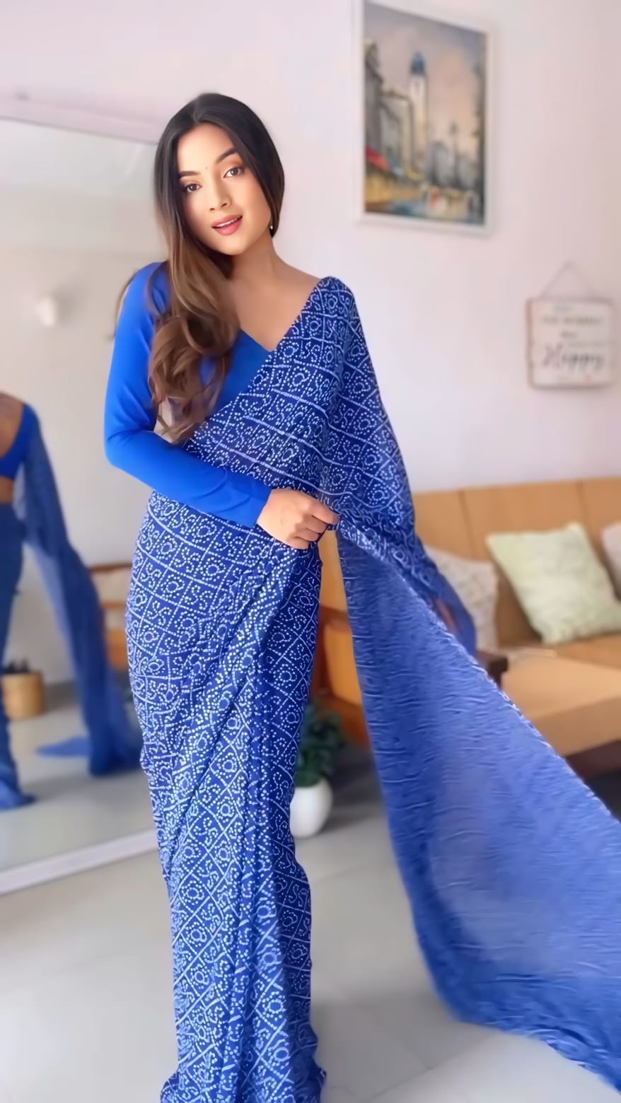 Elaborate 1-Minute Ready To Wear Blue Georgette Saree