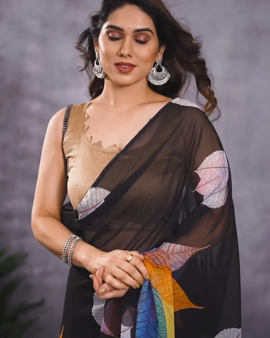 Woebegone 1-Minute Ready To Wear Black Georgette Saree