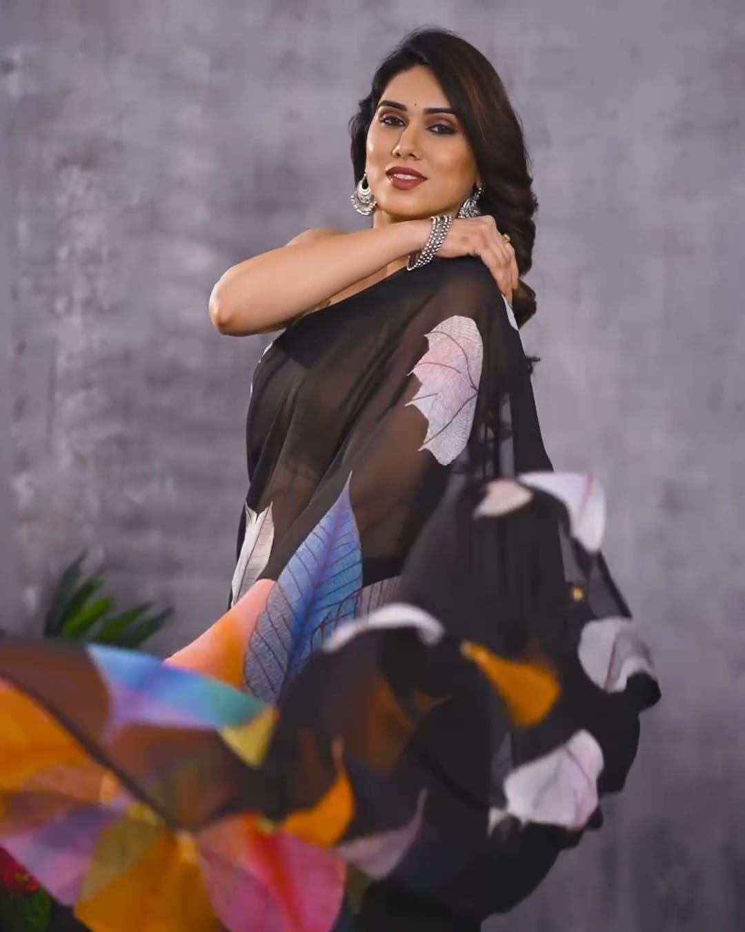 Woebegone 1-Minute Ready To Wear Black Georgette Saree