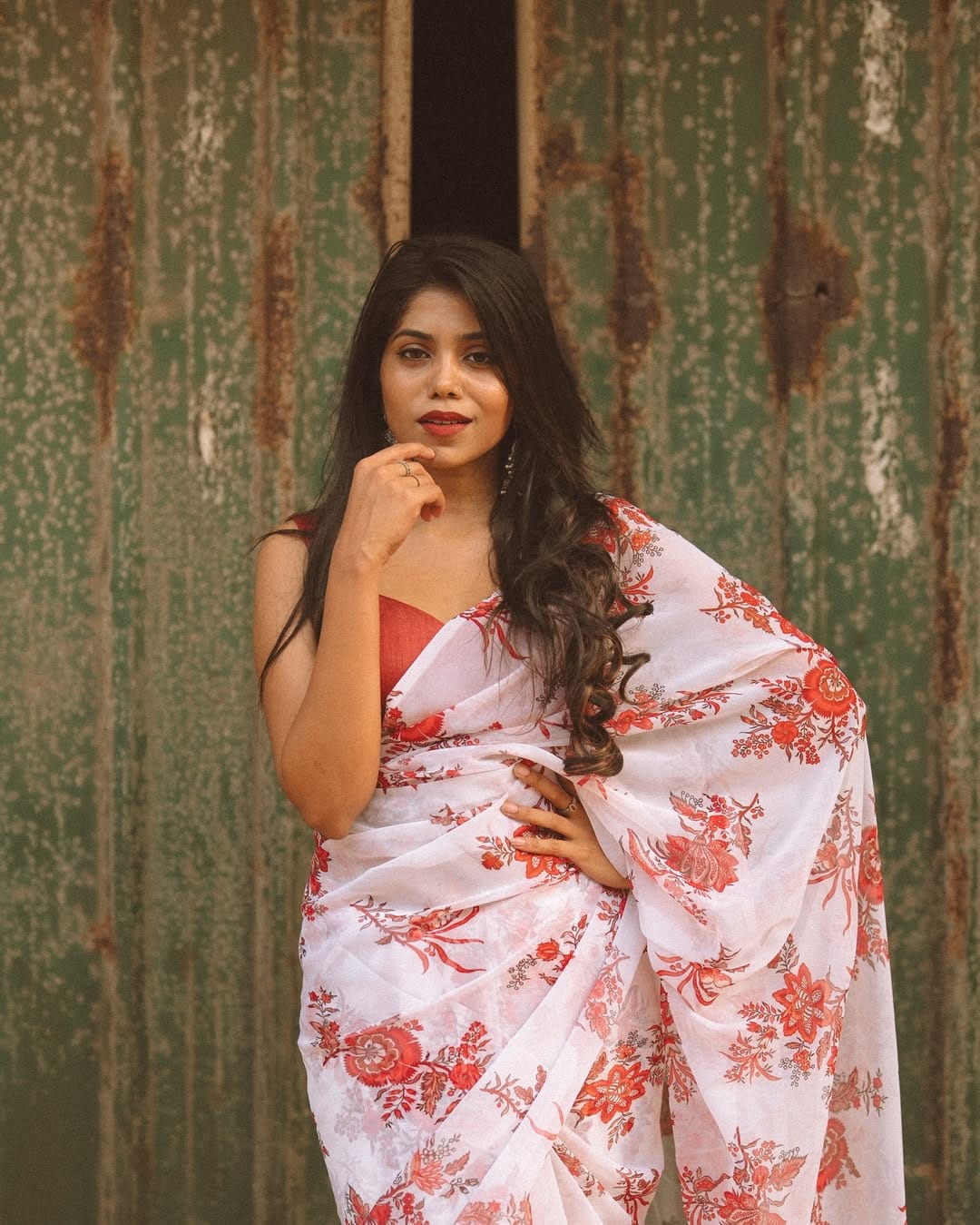 Vibrant 1-Minute Ready To Wear Off White Georgette Saree