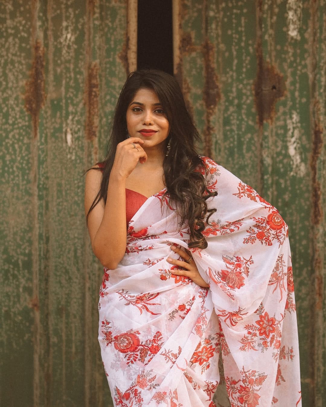 Vibrant 1-Minute Ready To Wear Off White Georgette Saree