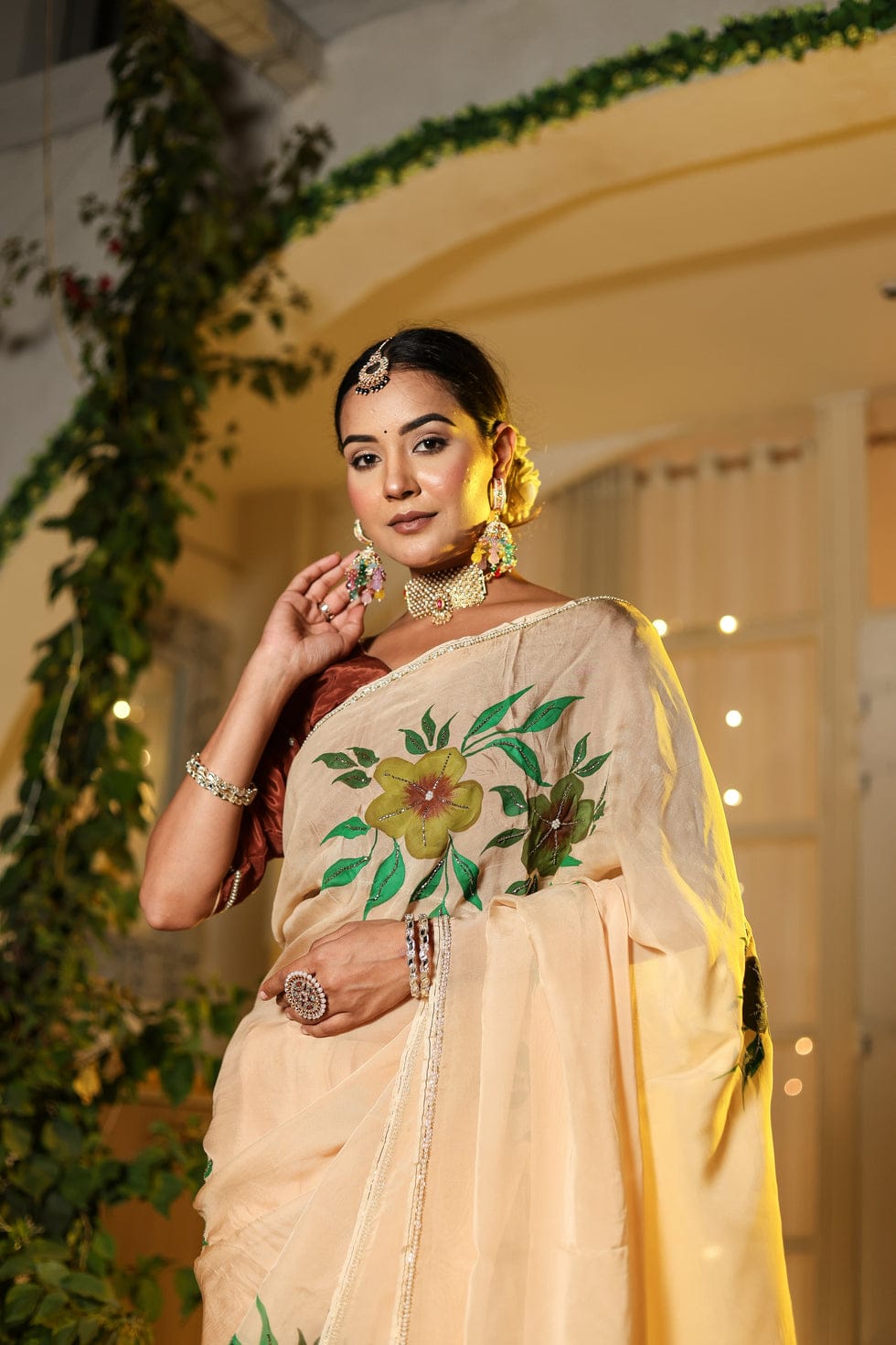 Ravishing 1-Minute Ready To Wear Beige Georgette Silk Saree