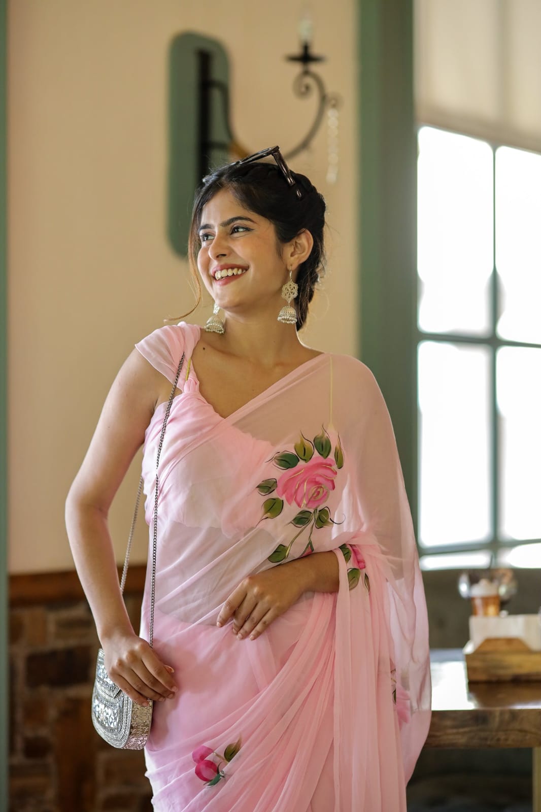Beautiful 1-Minute Ready To Wear Pink Georgette Saree