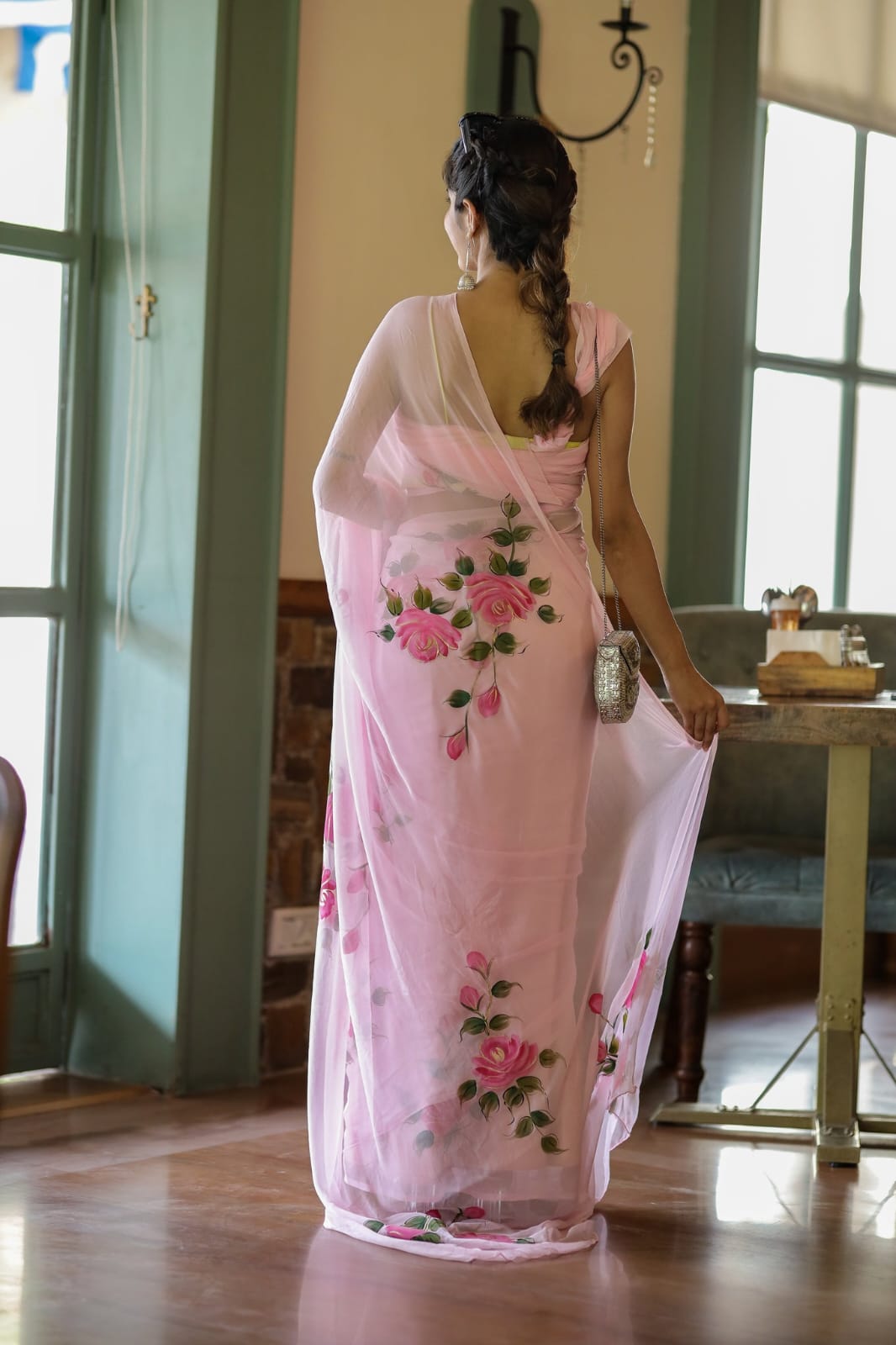 Beautiful 1-Minute Ready To Wear Pink Georgette Saree