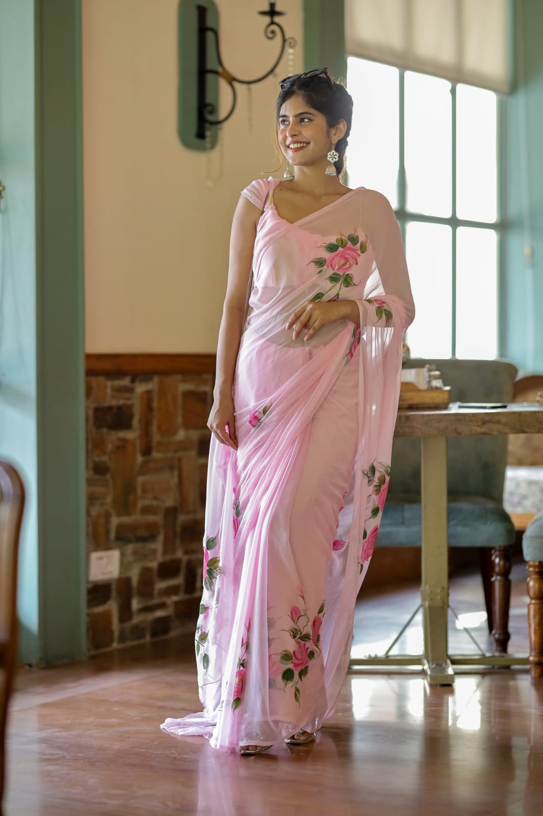 Beautiful 1-Minute Ready To Wear Pink Georgette Saree