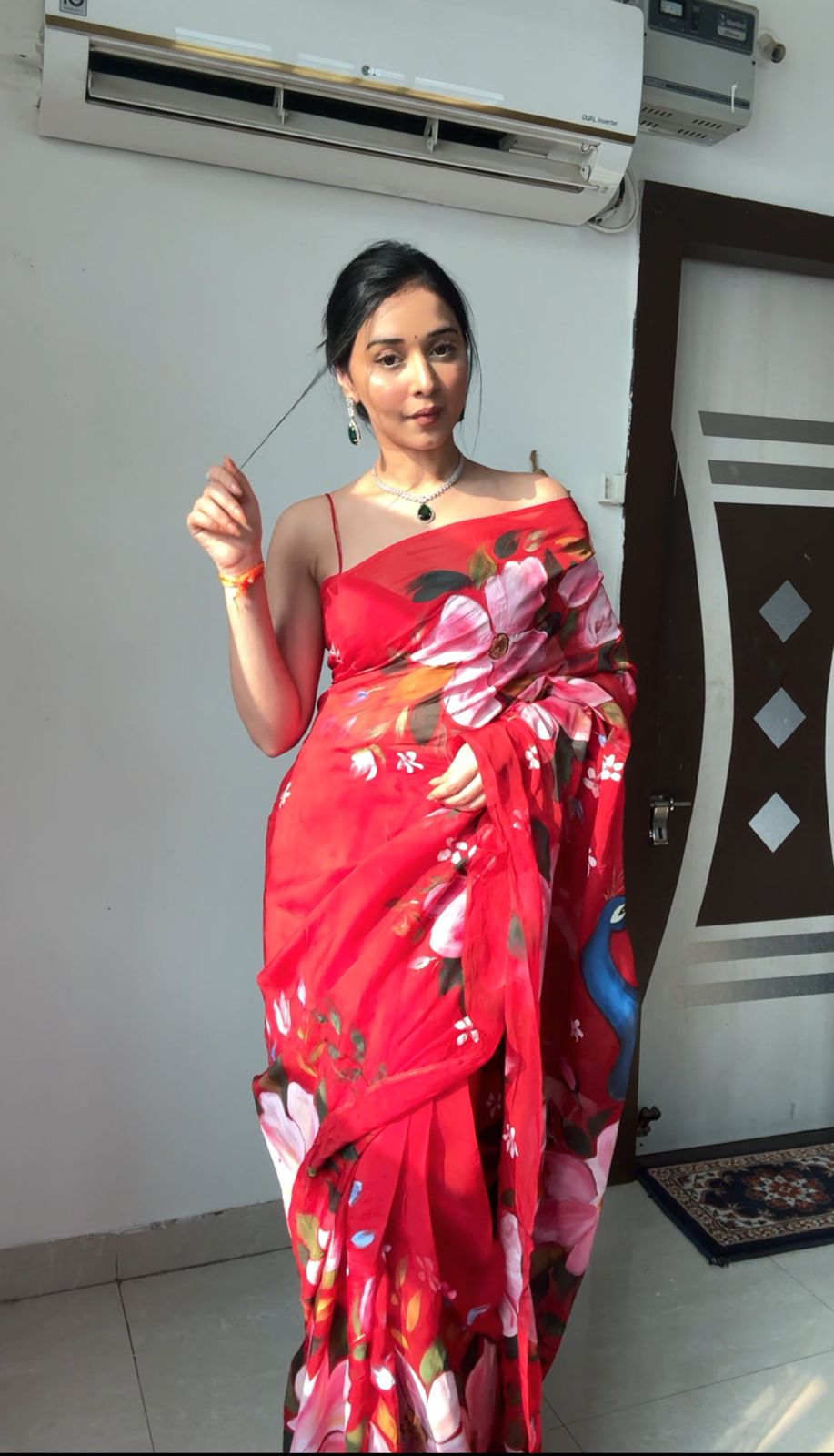 Piquant 1-Minute Ready To Wear Red Georgette Saree