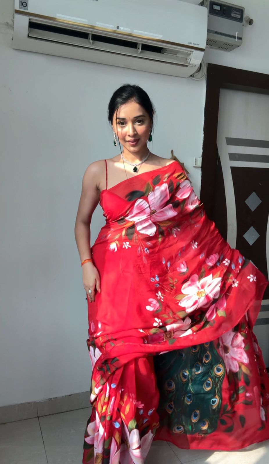 Piquant 1-Minute Ready To Wear Red Georgette Saree