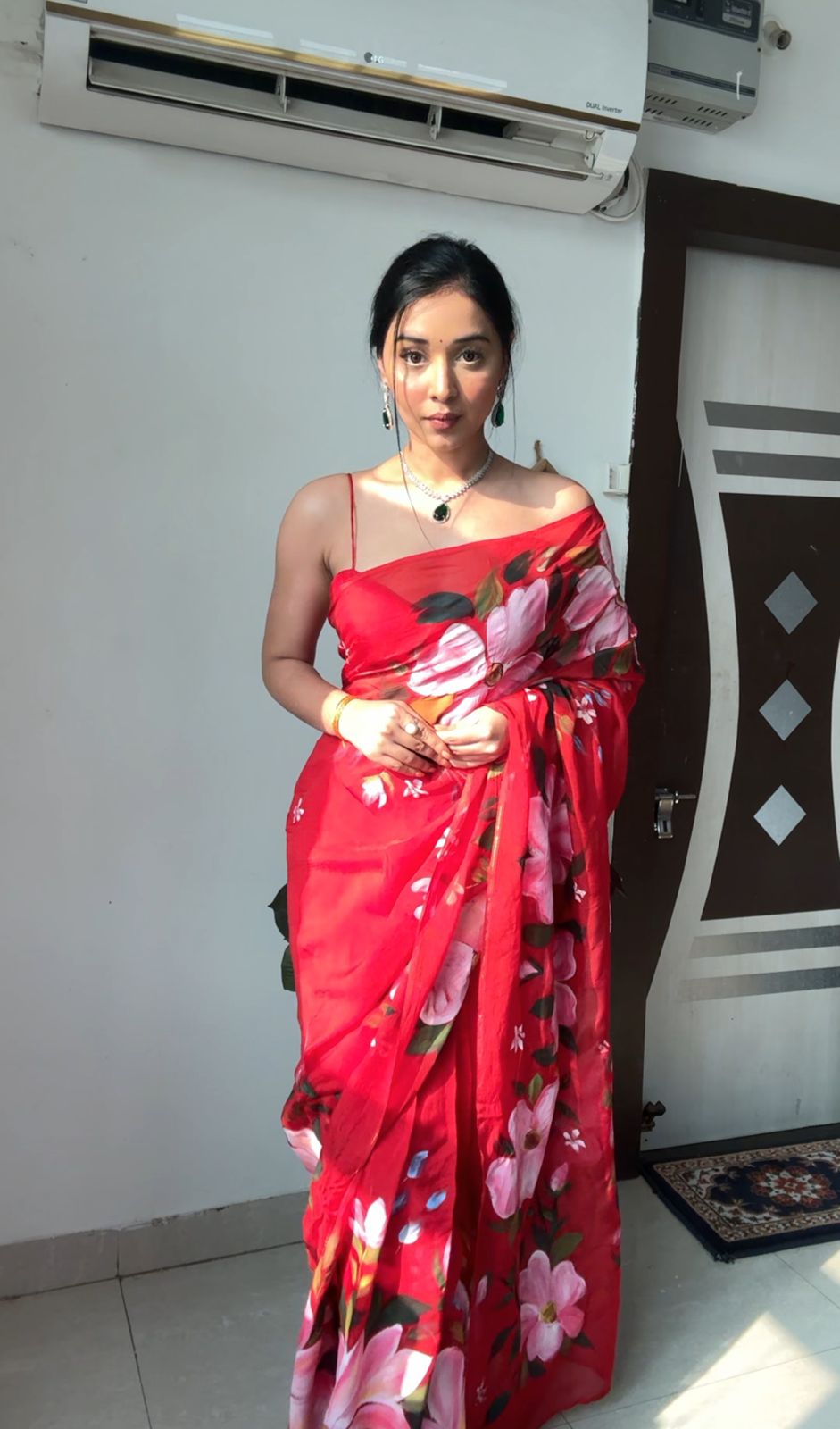 Piquant 1-Minute Ready To Wear Red Georgette Saree
